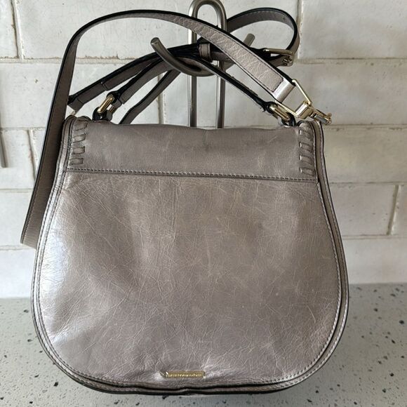Rebecca Minkoff Vanity Saddle Genuine Leather Crossbody Bag Handbag Whip-Stitch - Picture 2 of 16